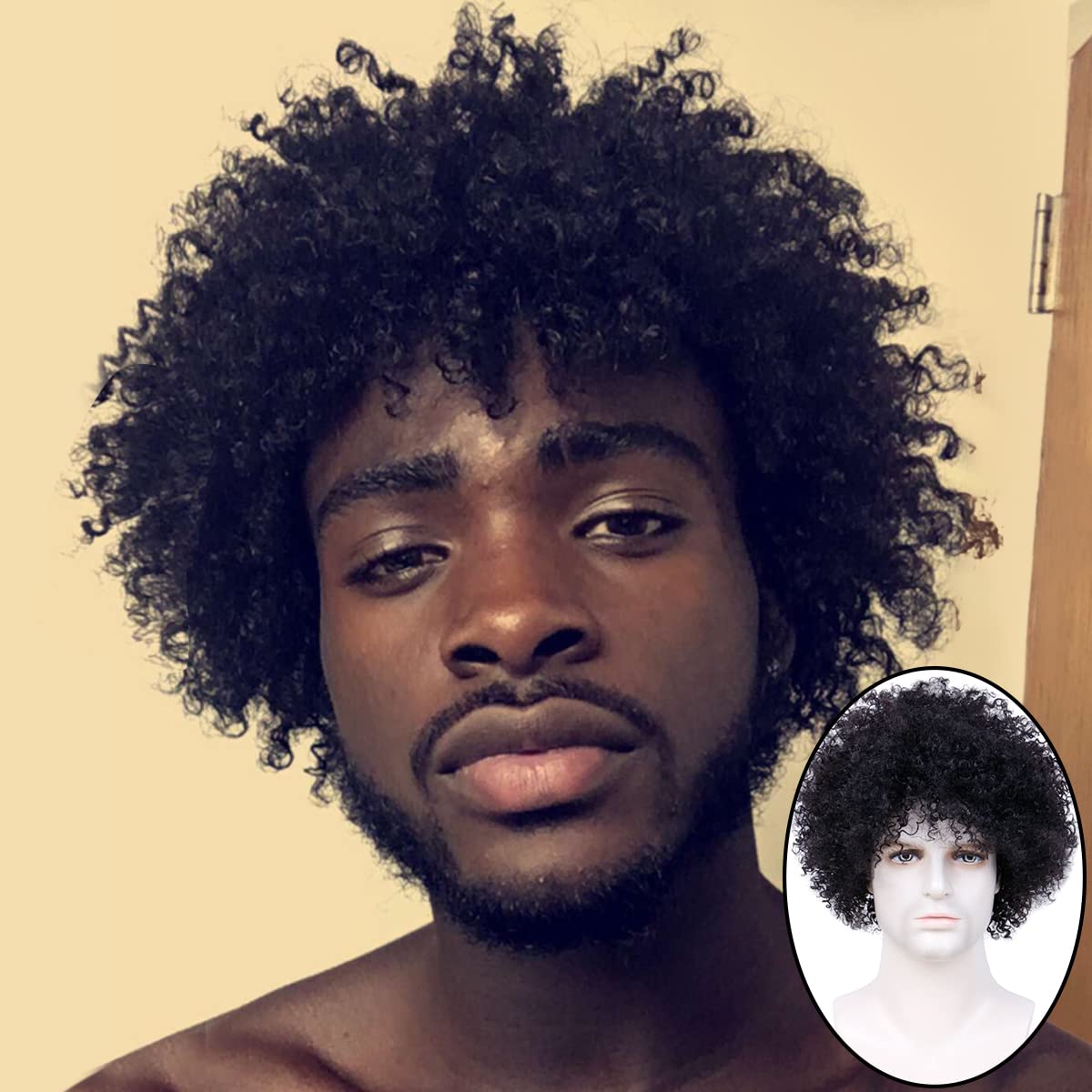 Becus 8inch Afro Wig For Black Men Short Kinky Curly 100 Human Hair Wigs For Black Men Short 